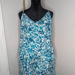 Blue and white floral tiered dress